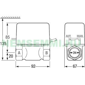   Rugós visszahúzású kétjáratú motoros szelep ¾" BB belső menet kétutas zónaszelep 230V Feszültségre vált, hiányában visszaáll magától
