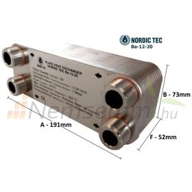   Lemezes hőcserélő 20 lemez 45kW 4x3/4” külső csatlakozóval