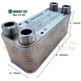   Lemezes hőcserélő 30 lemez 65kW teljesítmény 4x3/4” külső csatlakozással