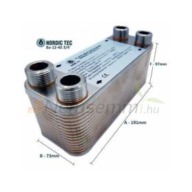   Lemezes hőcserélő 40 lemez 85kW 3/4" külső csatlakozással