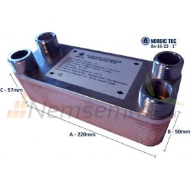   Lemezes hőcserélő 22 lemez 100kW 1" külső csatlakozással