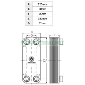   Lemezes hőcserélő 26 lemez 105kW 1" külső csatlakozással