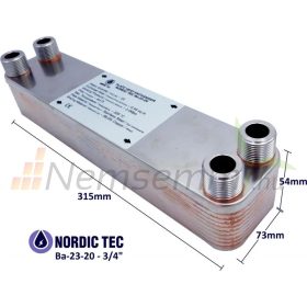   Lemezes hőcserélő 20 lemezes 90kW 4x3/4” külső csatlakozóval
