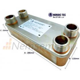 Lemezes hőcserélő 20 lemezes 110kW 4x1 1/4” külső csatlakozással