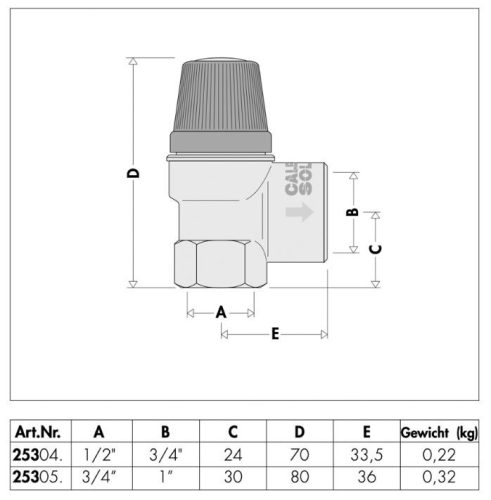 Safety valve 10 bar 1/2" internal thread for solar collector systems