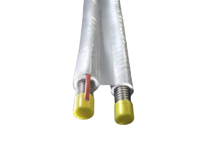 MARADÉK 5 méter! Bordáscső 6mm-es aerogél szigeteléssel, DN25 DUPLA, rozsdamentes flexibilis szolár gégecső elektromos jelkábellel együtt!