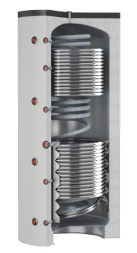 Puffer tartály 3 hőcserélős Cordivari Eco-Combi 600 liter 1 inox és 2 acél hőcserélővel