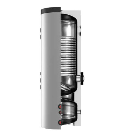 Stainless steel hybrid tank with 1 heat exchanger compatible with heat pump 300/90l Combined with indirect storage and buffer tank built into DHW 