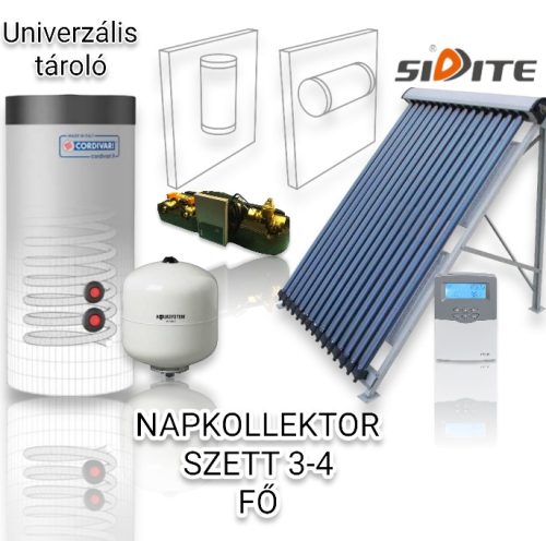 Flat collector set for 3-4 people: 15-pipe Heat-Pipe solar collector, Cordivari 150 liter 1 heat exchanger boiler, pump station with control, expansion tank