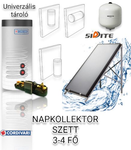 Flat collector set for 3-4 people: 1 large 2.5 nm flat collector, Cordivari 150 liter 1 heat exchanger boiler, pump station with control, expansion tank