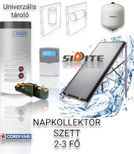 DHW flat collector set for 2-3 people: 1 flat collector, Cordivari 100 liter heat exchanger boiler, pump station, control, expansion tank 