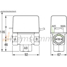   Rugó visszatérítéses motoros szelep 3 járatú  zónaszelep váltószelep keverőszelep DN20 ¾" BB belső menetes csatlakozók 230V 