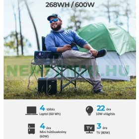 Hordozható akkumulátor inverterrel egybeépítve 600W 268Wh napelem powerbank és inverter, Bluetti EB3