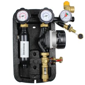   Napkollektor szivattyú állomás 2-12 l/p 2 oldali ENVIRON keringető szivattyú csoport hőszigetelt + buborék leválasztó + nyomásmérő óra