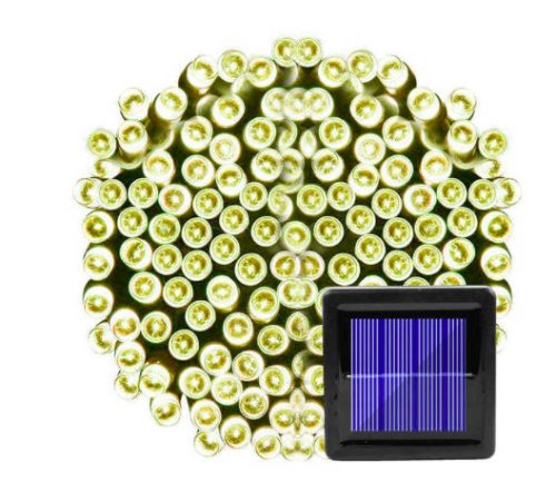 Napelemes fényfüzér 12 méter 100 db fehér LED kültéri világítás vízálló karácsonyi dekoráció
