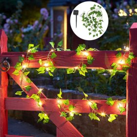   Napelemes borostyán fényfüzér 5 méter 50 db meleg fehér LED kültéri világítás vízálló dekoráció