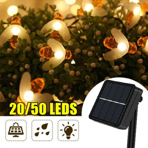 Solar string lights 5 meters 20 pcs warm white bee LED outdoor lighting waterproof decoration