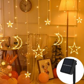   Napelemes fényfüzér hold csillag 3,5 méter LED meleg fehér 8 üzemmód