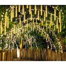 Napelemes meteor fényfüzér 30 cm LED meleg fehér kültéri világítás vízálló karácsonyi dekoráció