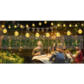 Napelemes fényfüzér 12 m 100 LED meleg fehér kültéri világítás vízálló karácsonyi dekoráció