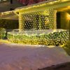 Napelemes fényfüggöny 150x150 cm meleg fehér LED kültéri hálós világítás vízálló karácsony