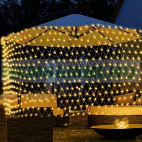   Napelemes fényfüggöny 300x200 cm meleg fehér LED kültéri hálós világítás vízálló karácsonyi dekoráció 8 üzemmódú napelemes világítás
