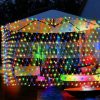Solar Light Curtain 150x150cm Colorful LED Outdoor Mesh Lighting Waterproof Christmas Decoration 8 Modes Solar Lighting