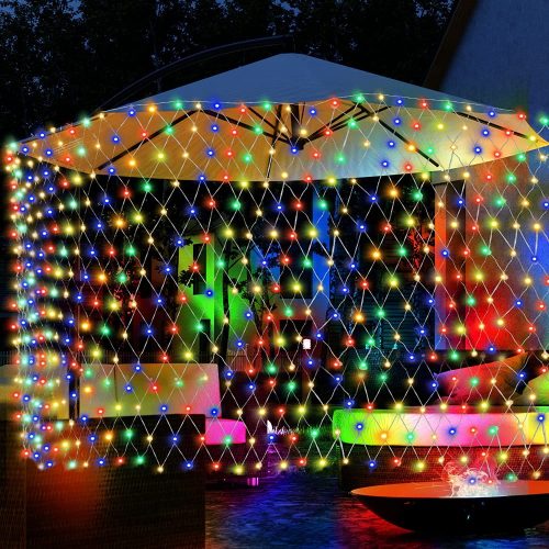 Solar Light Curtain 300x200cm Colorful LED Outdoor Mesh Lighting Waterproof Christmas Decoration 8 Modes Solar Lighting