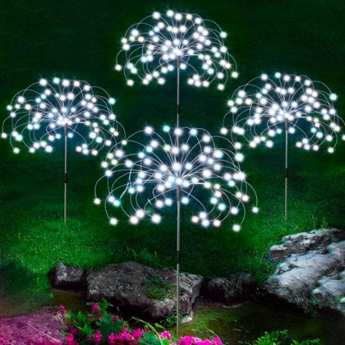 Solar Ground Fireworks Lighting 150LED Cold White Waterproof Christmas Decoration Solar Sparkler Light