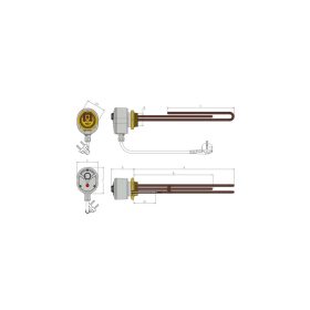   Fűtőbetét 230V 2000W fűtőpatron 1½" azaz 6/4" cekász 2 kW Bojler, indirekt tároló, puffer tartály számára