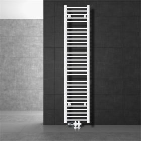   Törölközőszárító radiátor 300x1800 mm fehér 555W egysoros - egyenes változat középső bekötés padló csatlakozás