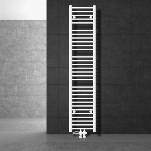 Towel dryer radiator 300x1800 mm white 555W single row - straight version central connection floor connection