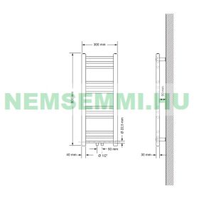 Törölközőszárító radiátor 300 x 800 mm antracit egyenes változat központi csatlakozással