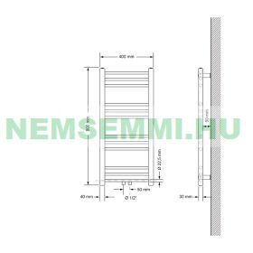  Törölközőszárító radiátor 400x800 mm antracit egysorors - egyenes változat központi csatlakozással