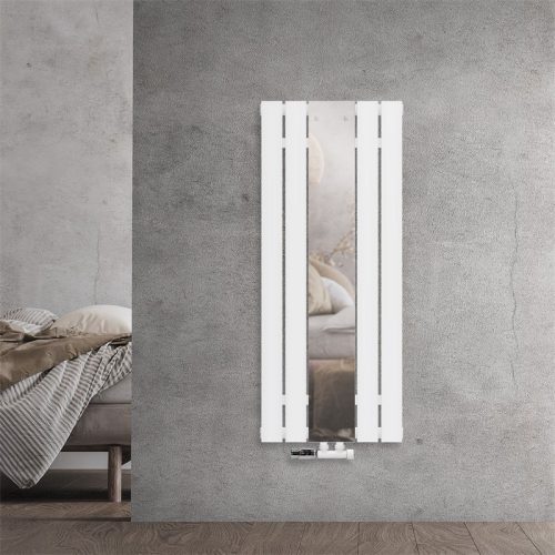 Tükrös radiátor 450x1200 mm fehér szín különleges tükör berakással fali csatlakozóval különleges formatervezés, stílusos és egyedi megjelenés 