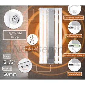   Tükrös radiátor 450x1200 mm fehér szín különleges tükör berakással univerzális csatlakozóval különleges formatervezés, stílusos és egyedi megjelenés 