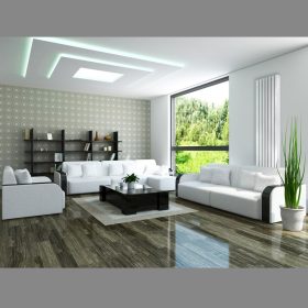   Modern design radiátor 480x1600 mm 1005W fehér szín középső bekötés padló csatlakozás különleges hosszított és keskenyített, stílusos megjelenés