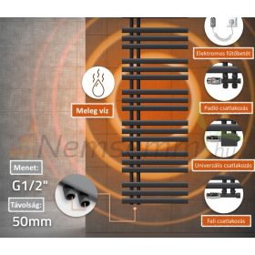 Törölközőszárító radiátor 500x1600 mm 588W antracit fürdőszobai fűtőtest