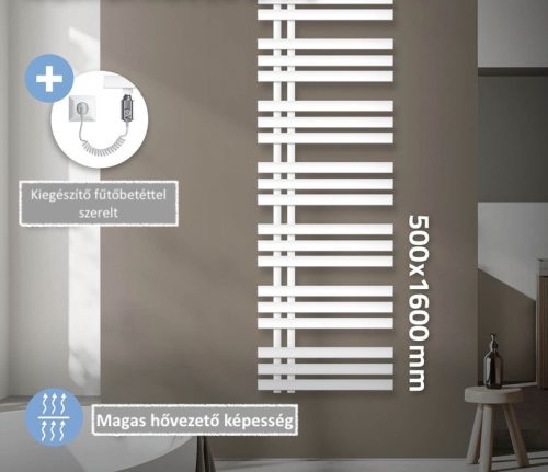 Towel radiator 500x1600 mm 1200W white straight-single row bathroom heater left connection