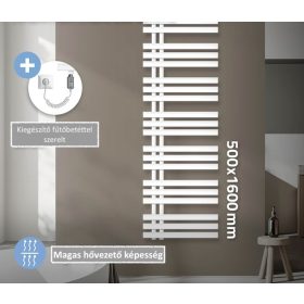   Törölközőszárító radiátor 500x1600 mm 900W fehér egyenes-egysorors fürdőszobai fűtőtest bal oldali bekötés