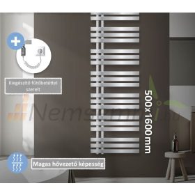   Törölközőszárító radiátor 500x1600 mm krómszín 900W fűtőbetéttel egyenes-egysorors fürdőszobai fűtőtest bal oldali bekötés