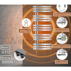   Modern design radiátor 500x1200mm króm szín 900W fűtőbetéttel különleges formatervezés stílusos megjelenés