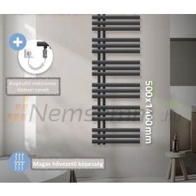 Modern radiátor 500x1400 mm antracit szín 900W kiegészítő fűtőbetéttel, különleges formatervezés, stílusos megjelenés