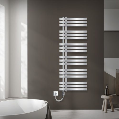 Modern radiator 500x1400 mm chrome color with 900W additional heating pad, special design, stylish appearance 