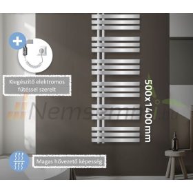 Modern radiátor 500x1400 mm króm szín 900W teljesítményű kiegészítő fűtőbetéttel, különleges formatervezés, stílusos megjelenés