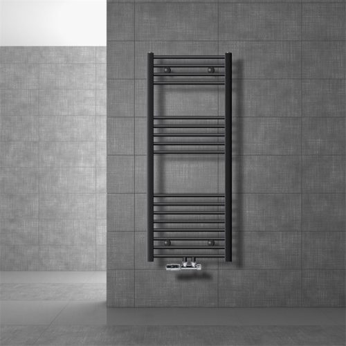 Towel radiator 500x1200 mm anthracite single row - curved version with central connection and wall connection
