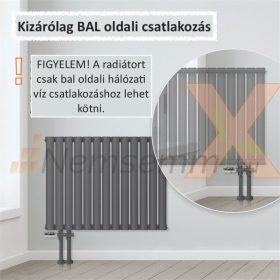   Modern design radiátor 600 x 1030 mm antracit bal oldali csatlakozással szelepcsap nélkül - csak a radiátor test
