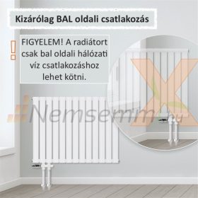   Modern design radiátor 600x1020 mm fehér bal oldali bekötés univerzális szelepcsappal króm termosztáttal