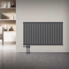   Modern design radiátor 600x1020 mm antracit dupla soros jobb és bal oldali csatlakozású padló bekötésű szelepcsappal