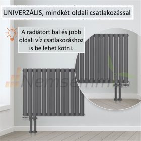   Modern design radiátor 600x1020 mm antracit dupla soros jobb és bal oldali csatlakozással szelepcsap nélkül - csak a radiátor test